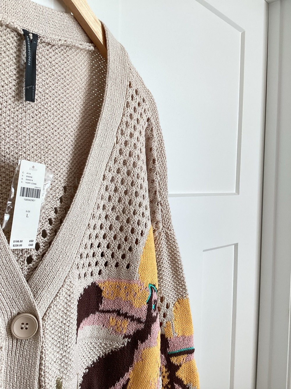 Anthropologie Toucan Cardigan Sweater Open Knit Long Sleeve New Large Tropical - Picture 6 of 15
